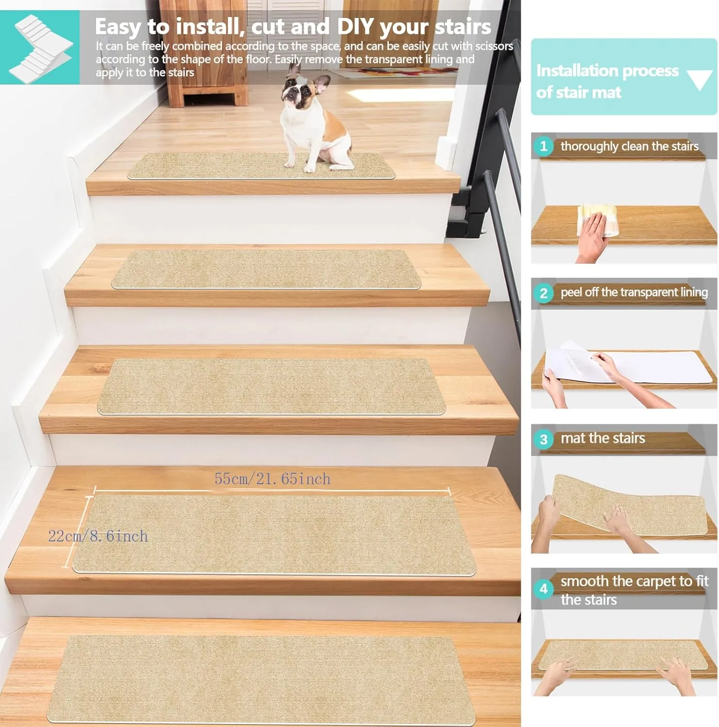 Stair Treads for Wooden Steps Indoor Stair Treads Rugs Anti Slip Carpet for Stairs Runner Non Slip Carpet Mat Rugs Spiral Staircase kit for Elder and Kids