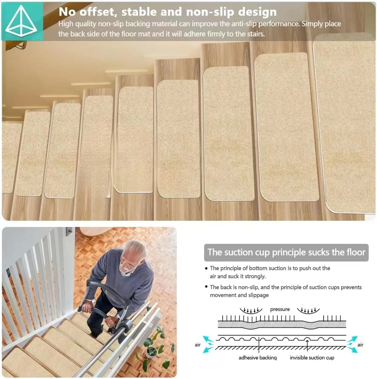 Stair Treads for Wooden Steps Indoor Stair Treads Rugs Anti Slip Carpet for Stairs Runner Non Slip Carpet Mat Rugs Spiral Staircase kit for Elder and Kids