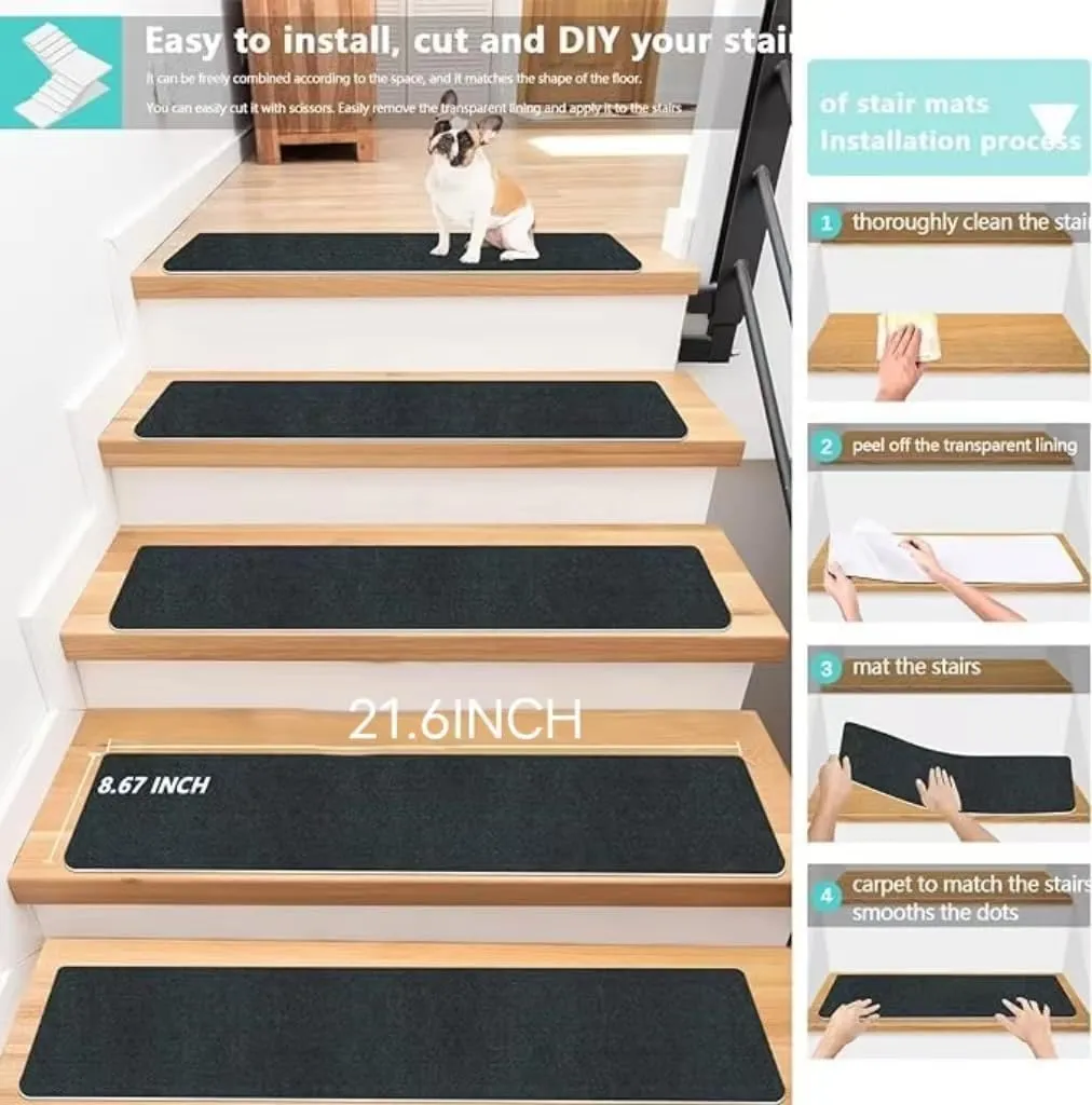 Stair Treads for Wooden Steps Indoor Stair Treads Rugs Anti Slip Carpet for Stairs Runner Non Slip Carpet Mat Rugs Spiral Staircase kit for Elder and Kids