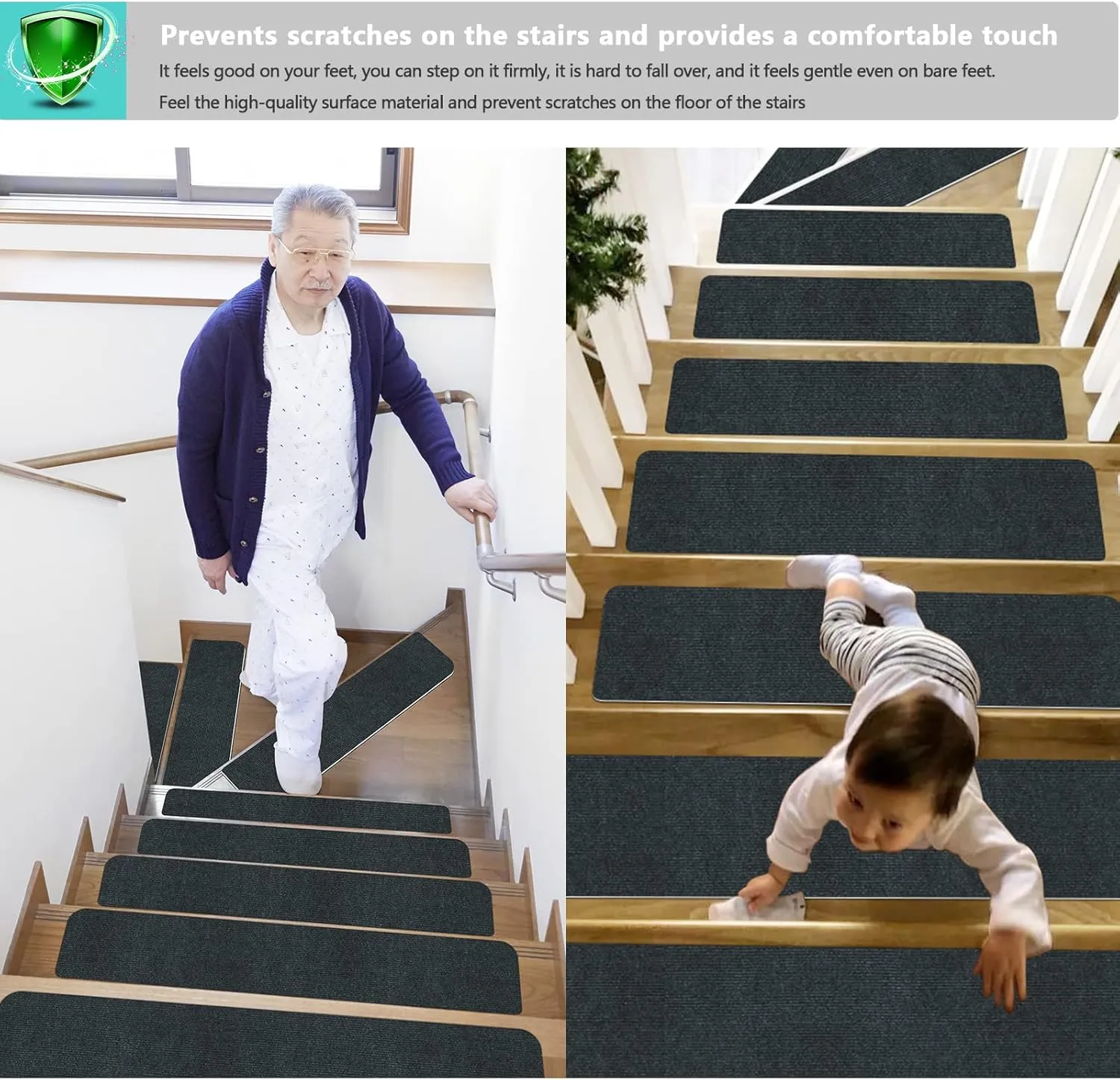 Stair Treads for Wooden Steps Indoor Stair Treads Rugs Anti Slip Carpet for Stairs Runner Non Slip Carpet Mat Rugs Spiral Staircase kit for Elder and Kids