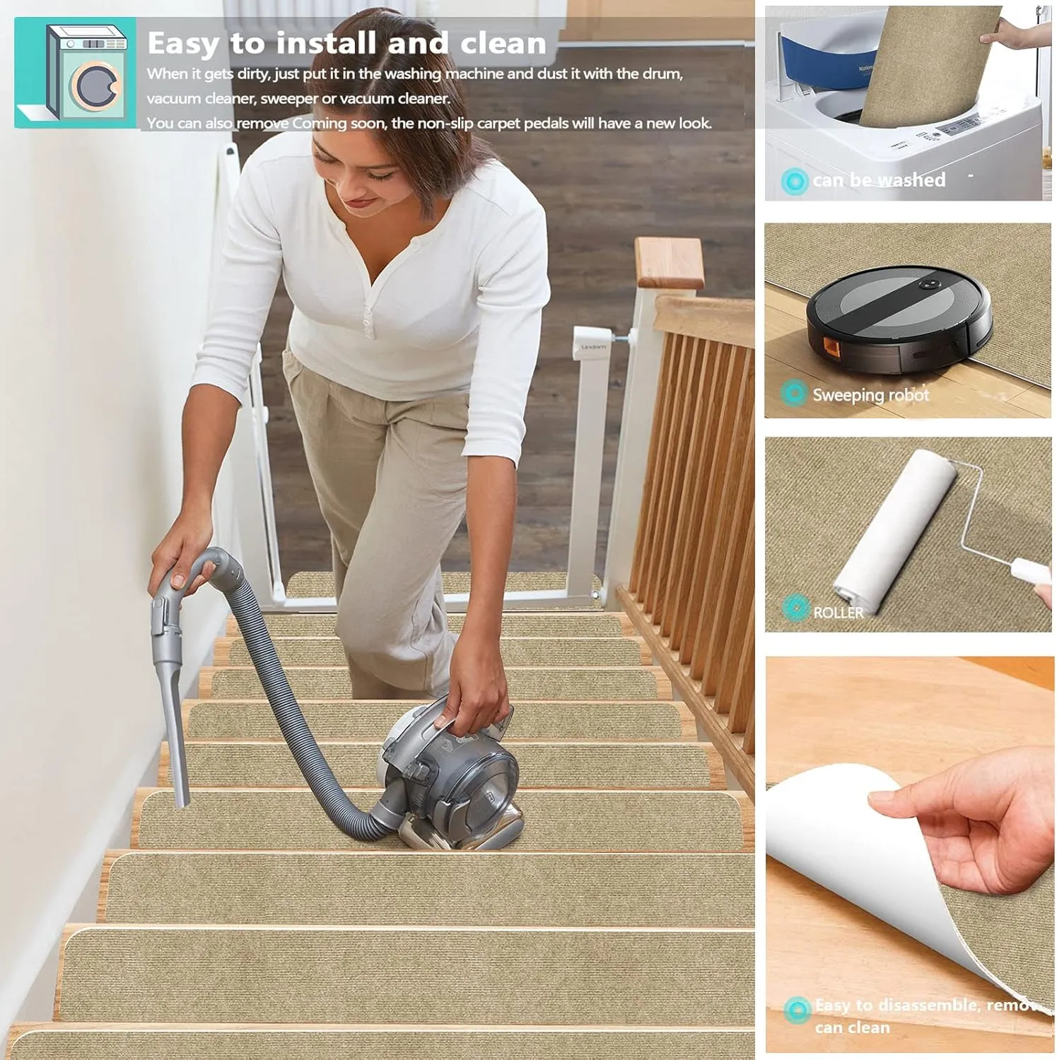 Stair Treads for Wooden Steps Indoor/Outdoor Stair Treads Rugs Anti-Slip Carpet for Stairs Runner Non-Slip Carpet Mat Rugs Spiral Staircase Kit for Elder and Kids