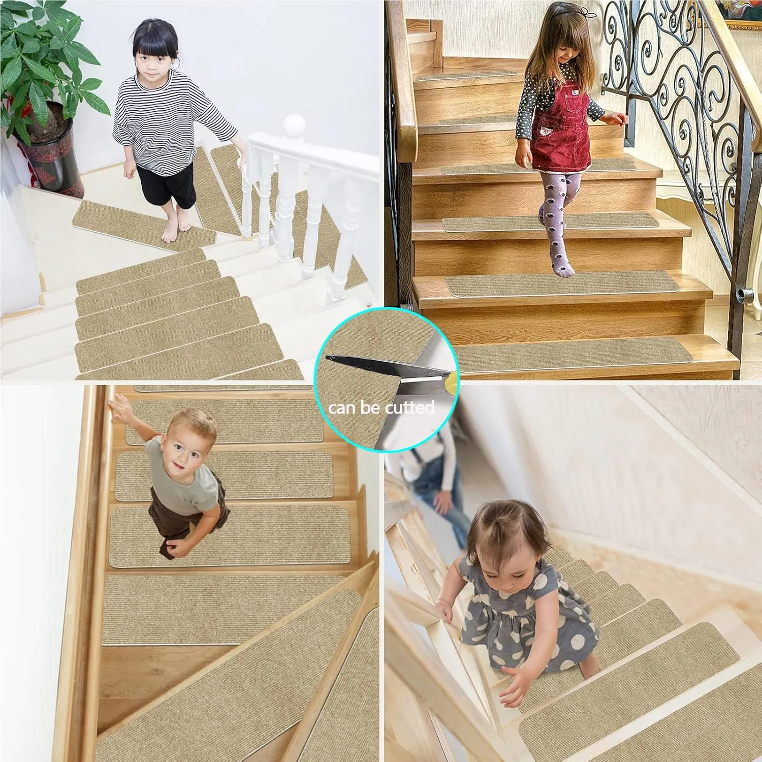 Stair Treads for Wooden Steps Indoor/Outdoor Stair Treads Rugs Anti-Slip Carpet for Stairs Runner Non-Slip Carpet Mat Rugs Spiral Staircase Kit for Elder and Kids
