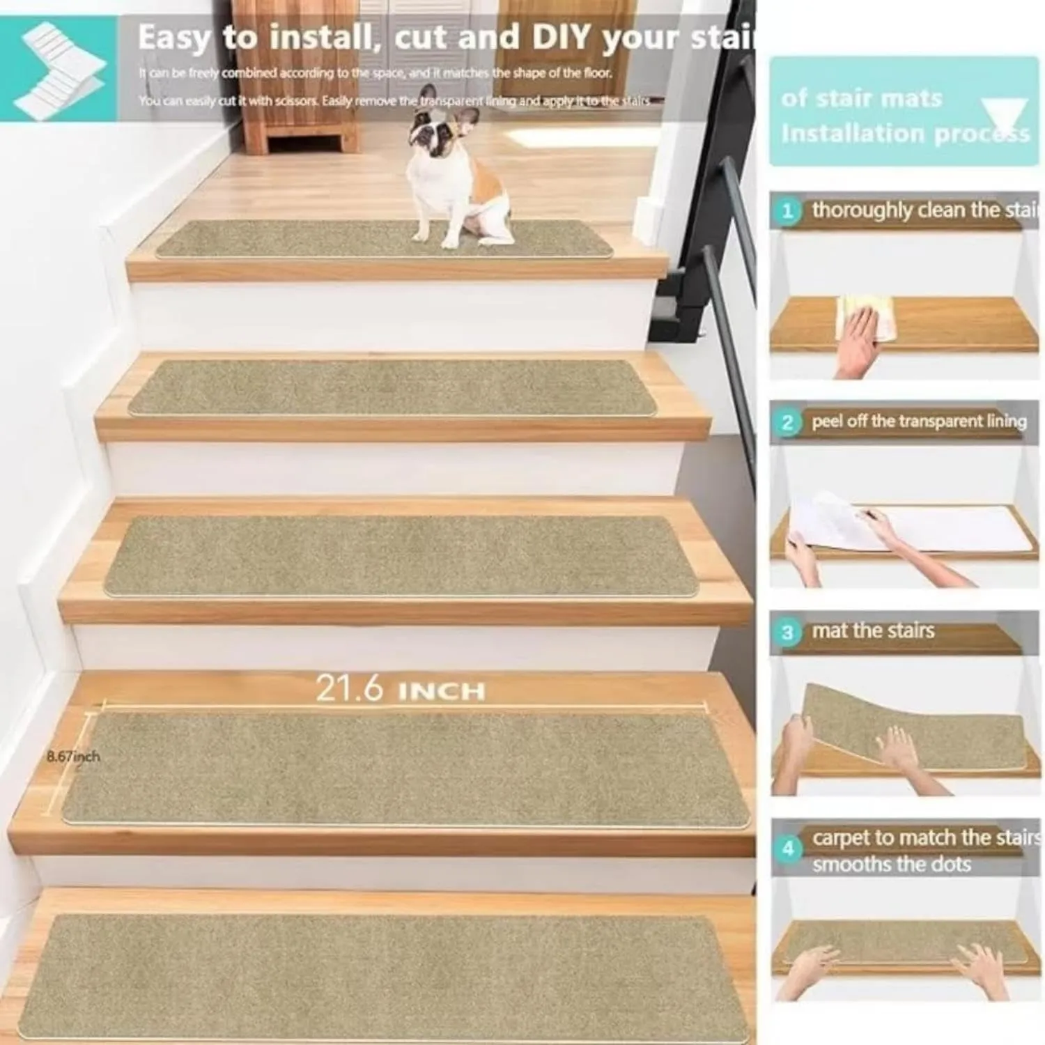 Stair Treads for Wooden Steps Indoor/Outdoor Stair Treads Rugs Anti-Slip Carpet for Stairs Runner Non-Slip Carpet Mat Rugs Spiral Staircase Kit for Elder and Kids