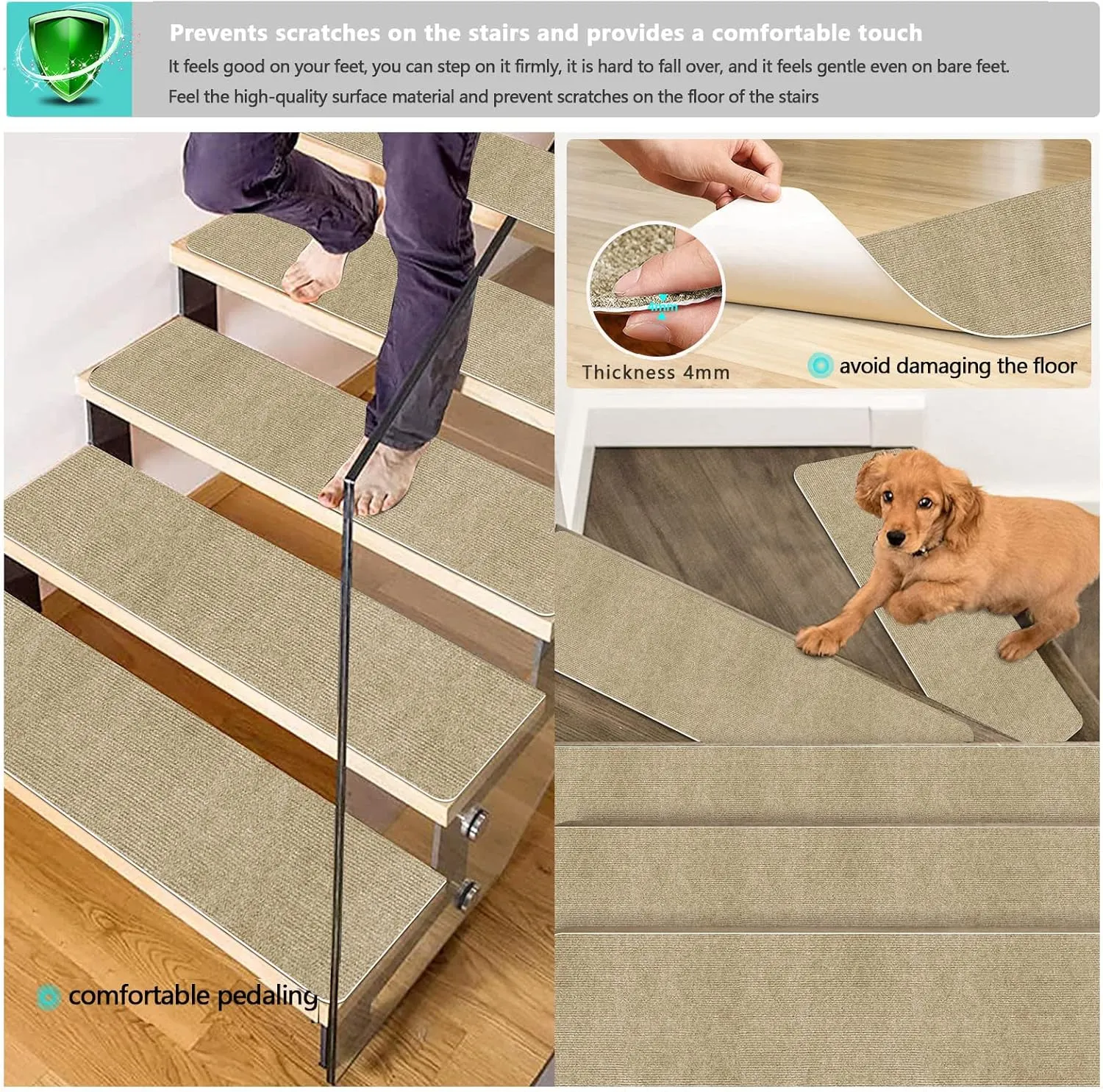 Stair Treads for Wooden Steps Indoor/Outdoor Stair Treads Rugs Anti-Slip Carpet for Stairs Runner Non-Slip Carpet Mat Rugs Spiral Staircase Kit for Elder and Kids