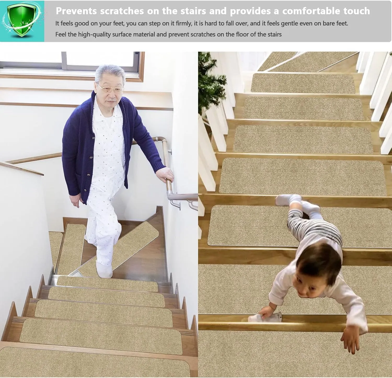 Stair Treads for Wooden Steps Indoor/Outdoor Stair Treads Rugs Anti-Slip Carpet for Stairs Runner Non-Slip Carpet Mat Rugs Spiral Staircase Kit for Elder and Kids