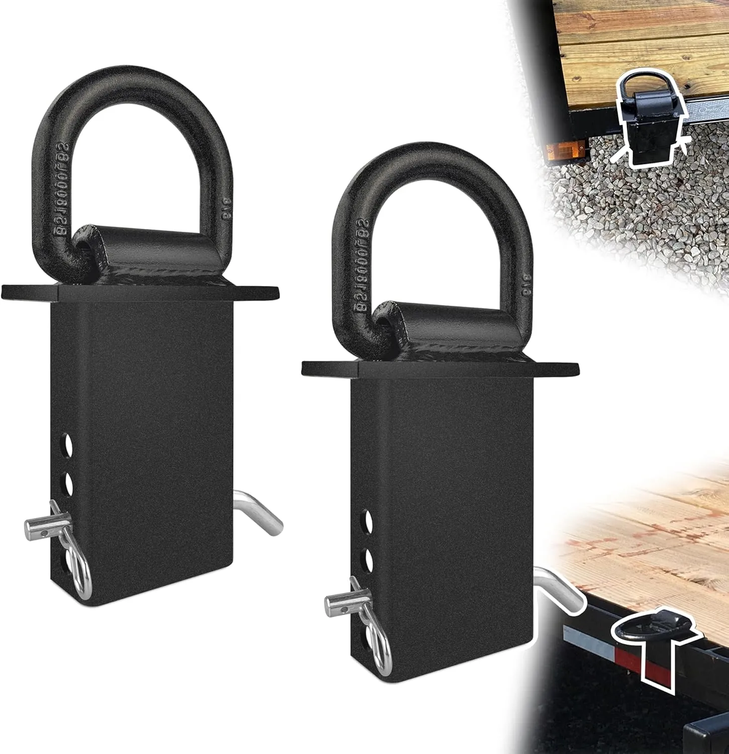 Stake Pocket D Rings 2Pcs 18000lbs Heavy Duty Removable D-Ring Stake Pocket Tie Down for Utility Trailers and Flatbeds with Hitch Pin, Removable Tie Down Utility for Flatbed Cargo Trucks, Black
