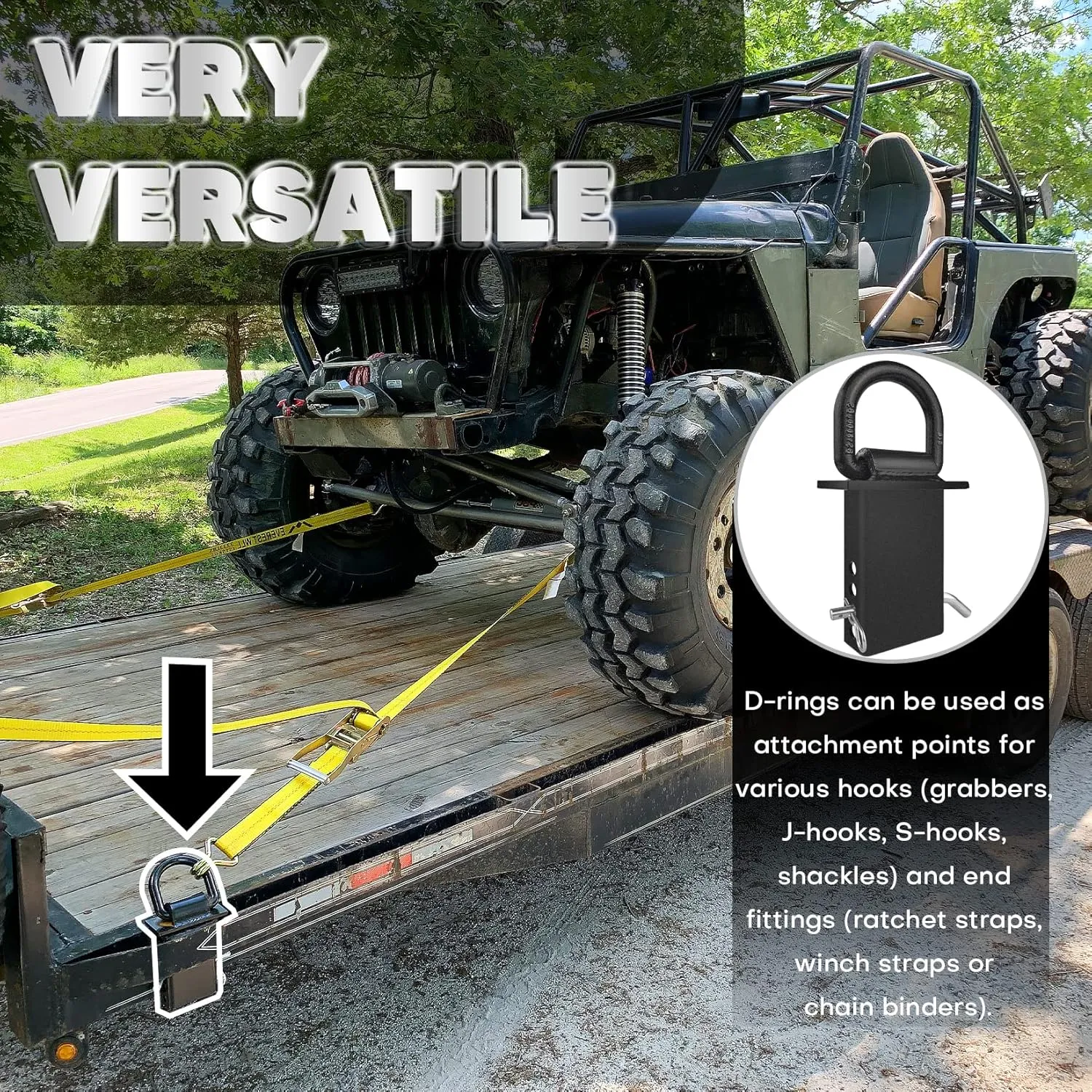 Stake Pocket D Rings 2Pcs 18000lbs Heavy Duty Removable D-Ring Stake Pocket Tie Down for Utility Trailers and Flatbeds with Hitch Pin, Removable Tie Down Utility for Flatbed Cargo Trucks, Black