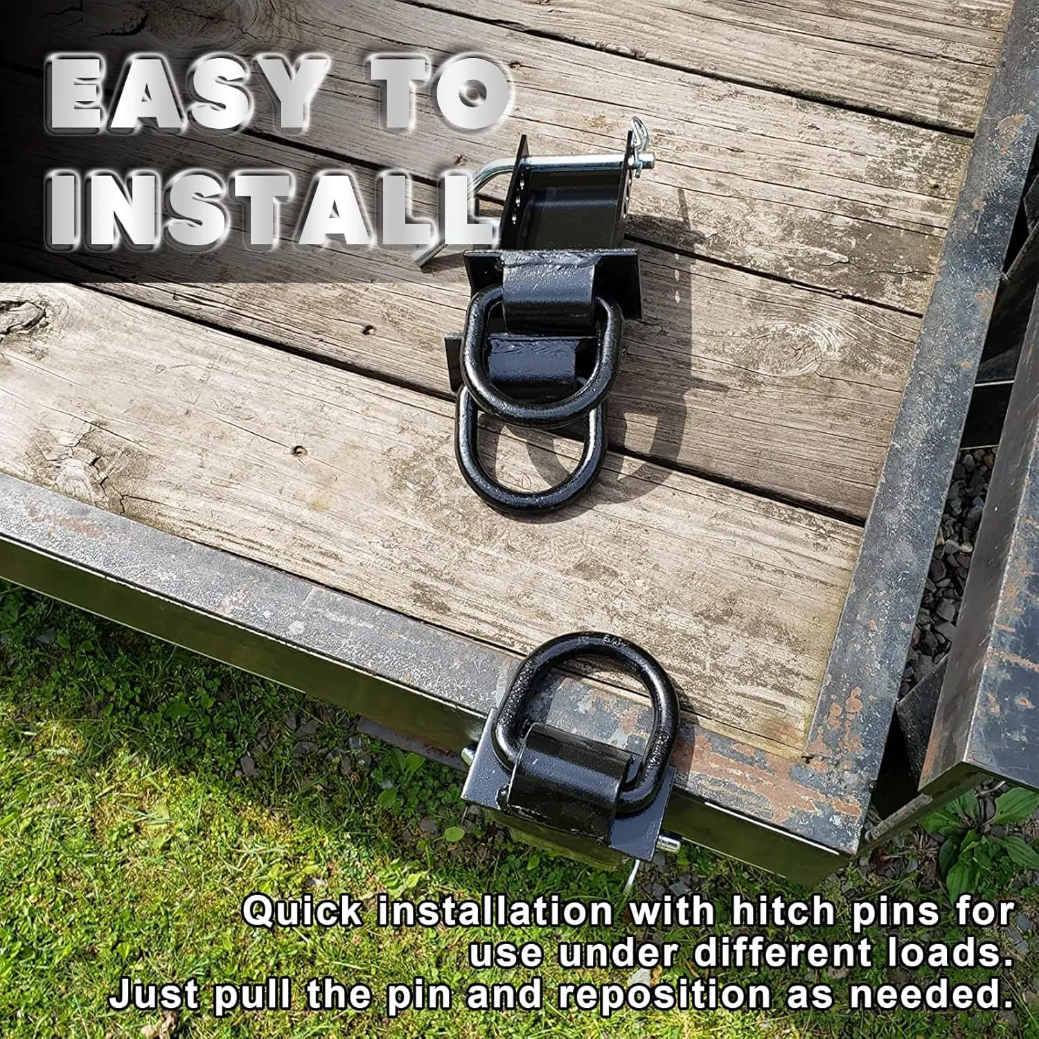 Stake Pocket D Rings 2Pcs 18000lbs Heavy Duty Removable D-Ring Stake Pocket Tie Down for Utility Trailers and Flatbeds with Hitch Pin, Removable Tie Down Utility for Flatbed Cargo Trucks, Black