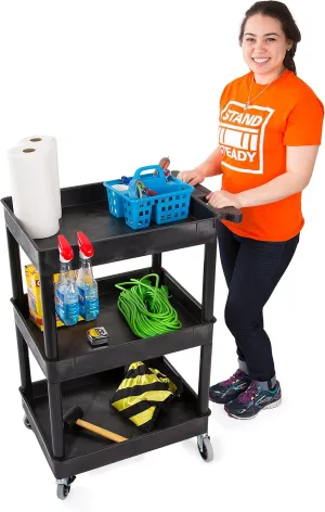 Stand Steady Tubstr Compact Utility Cart, Black, 2.5 in Deep Tub Shelves, 300 lbs Weight Capacity