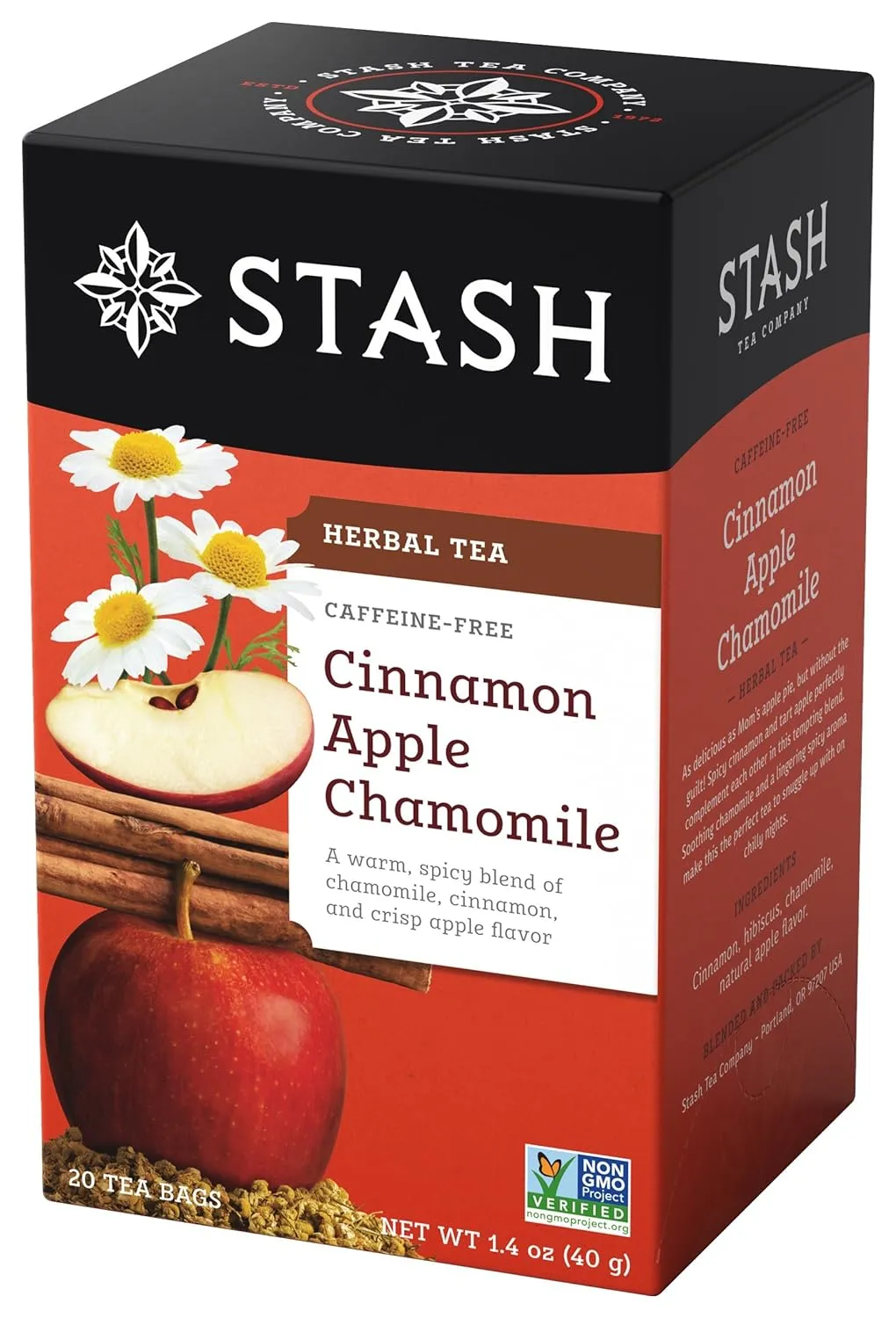 Stash Tea Cinnamon Apple Chamomile Herbal Tea - Naturally Caffeine Free, Non-GMO Project Verified Premium Tea with No Artificial Ingredients, 20 Count (Pack of 6) - 120 Bags Total