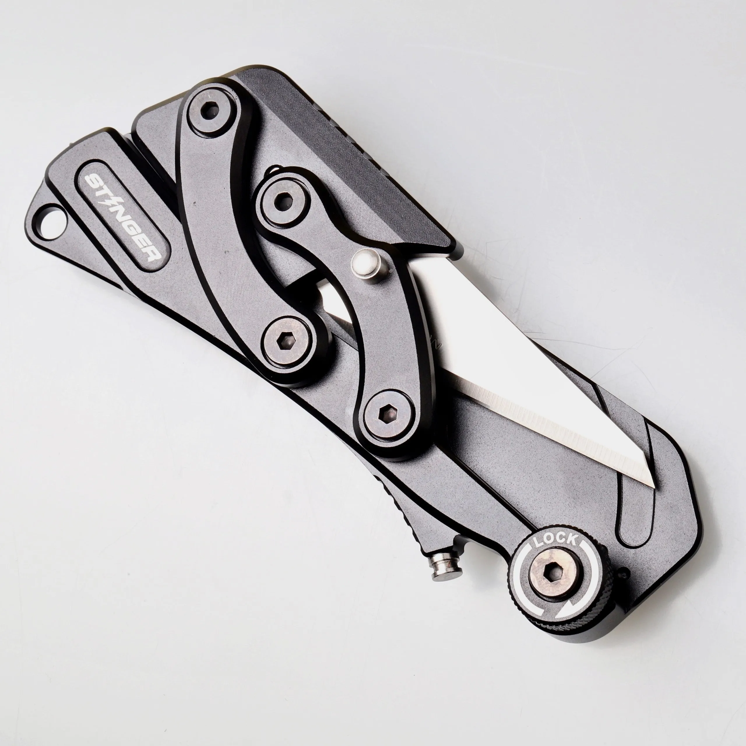 Stinger Olfa Evolution Edge with Leather Pouch, Folding Pocket Utility - Matte Black