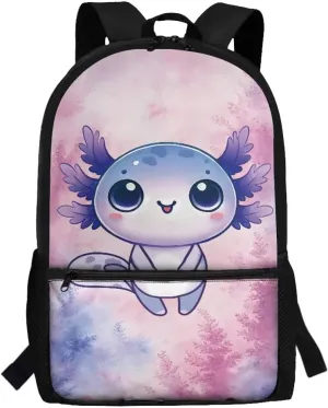 Style Axolotl Backpack for Girls Sturdy Backpack Students Laptop Bag Boys School Bags 5Th Grade Bookbag Workout Light Weight Travel Vacation Supplies