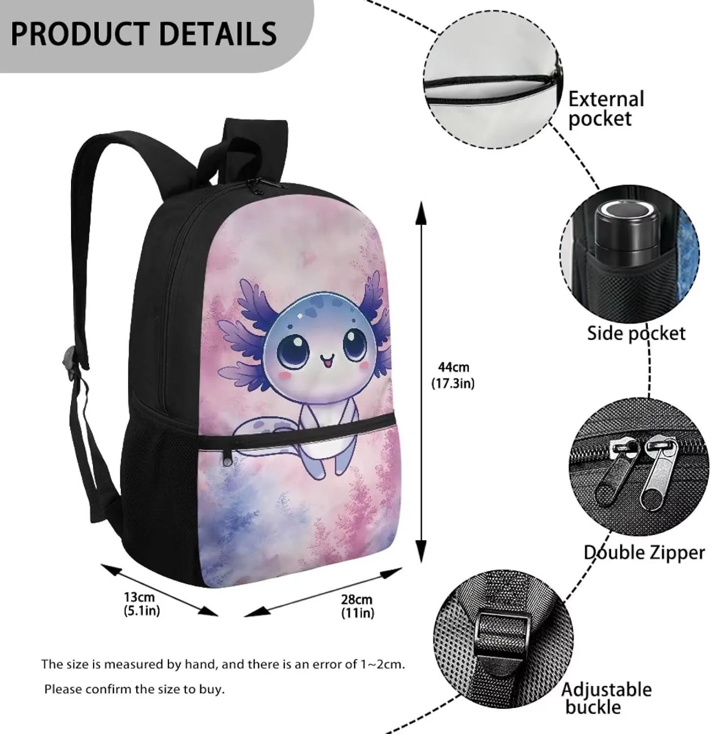 Style Axolotl Backpack for Girls Sturdy Backpack Students Laptop Bag Boys School Bags 5Th Grade Bookbag Workout Light Weight Travel Vacation Supplies