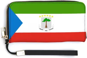 Stylish Women Men Zipper Long Purse Removable Wristlet PU Leather Wallet Travel Clutch, Equatorial Guinea Flag