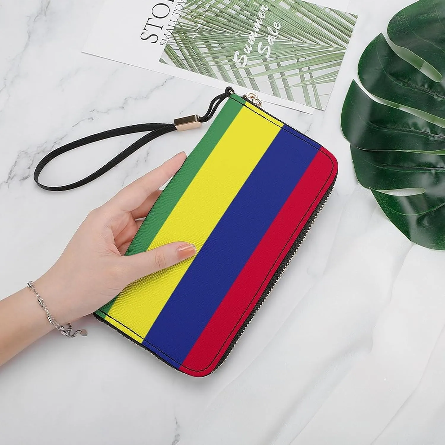 Stylish Women Men Zipper Long Purse Removable Wristlet PU Leather Wallet Travel Clutch, Mauritius Flag