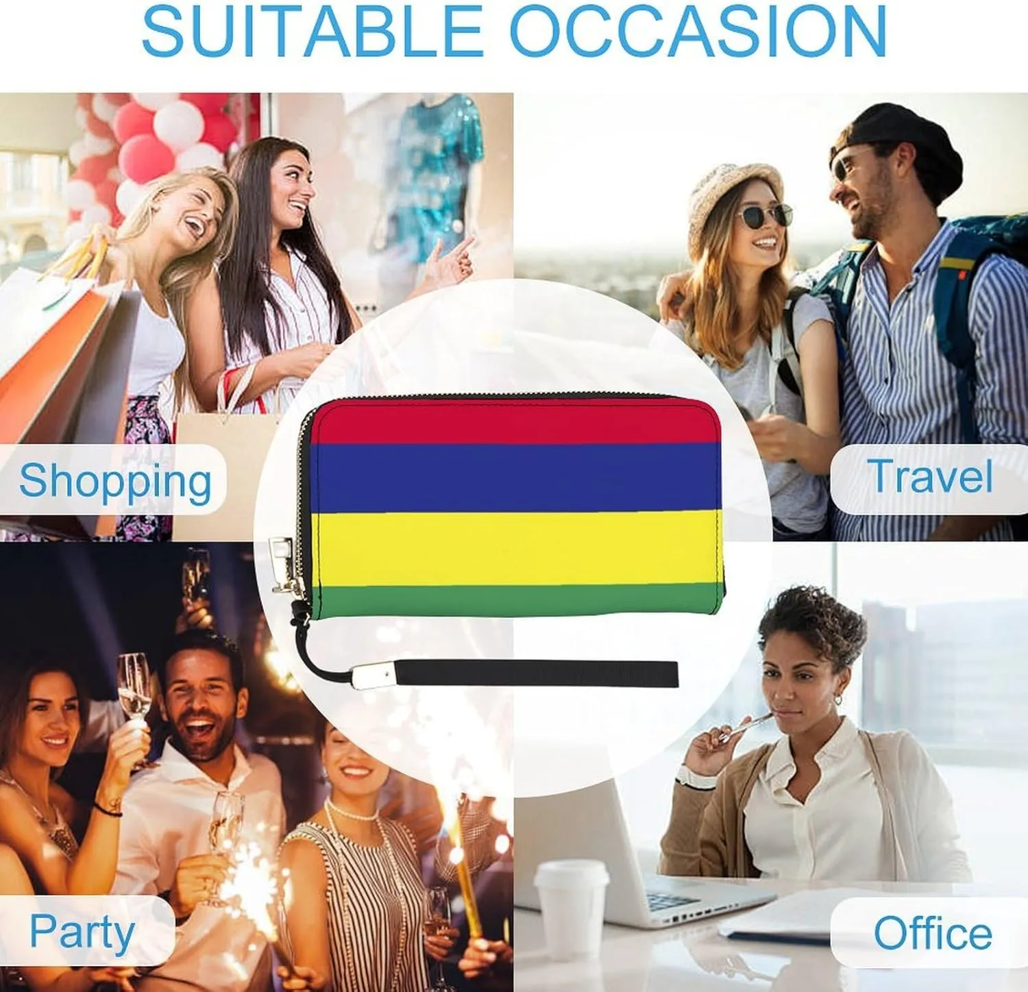 Stylish Women Men Zipper Long Purse Removable Wristlet PU Leather Wallet Travel Clutch, Mauritius Flag