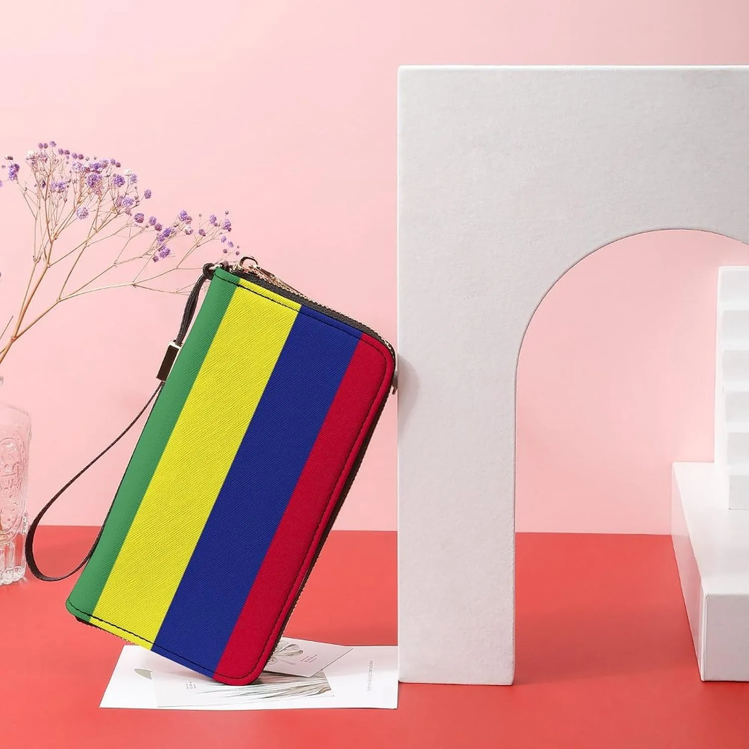 Stylish Women Men Zipper Long Purse Removable Wristlet PU Leather Wallet Travel Clutch, Mauritius Flag