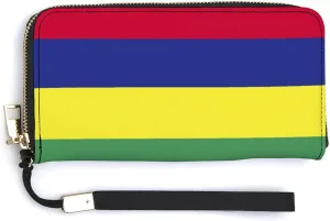 Stylish Women Men Zipper Long Purse Removable Wristlet PU Leather Wallet Travel Clutch, Mauritius Flag