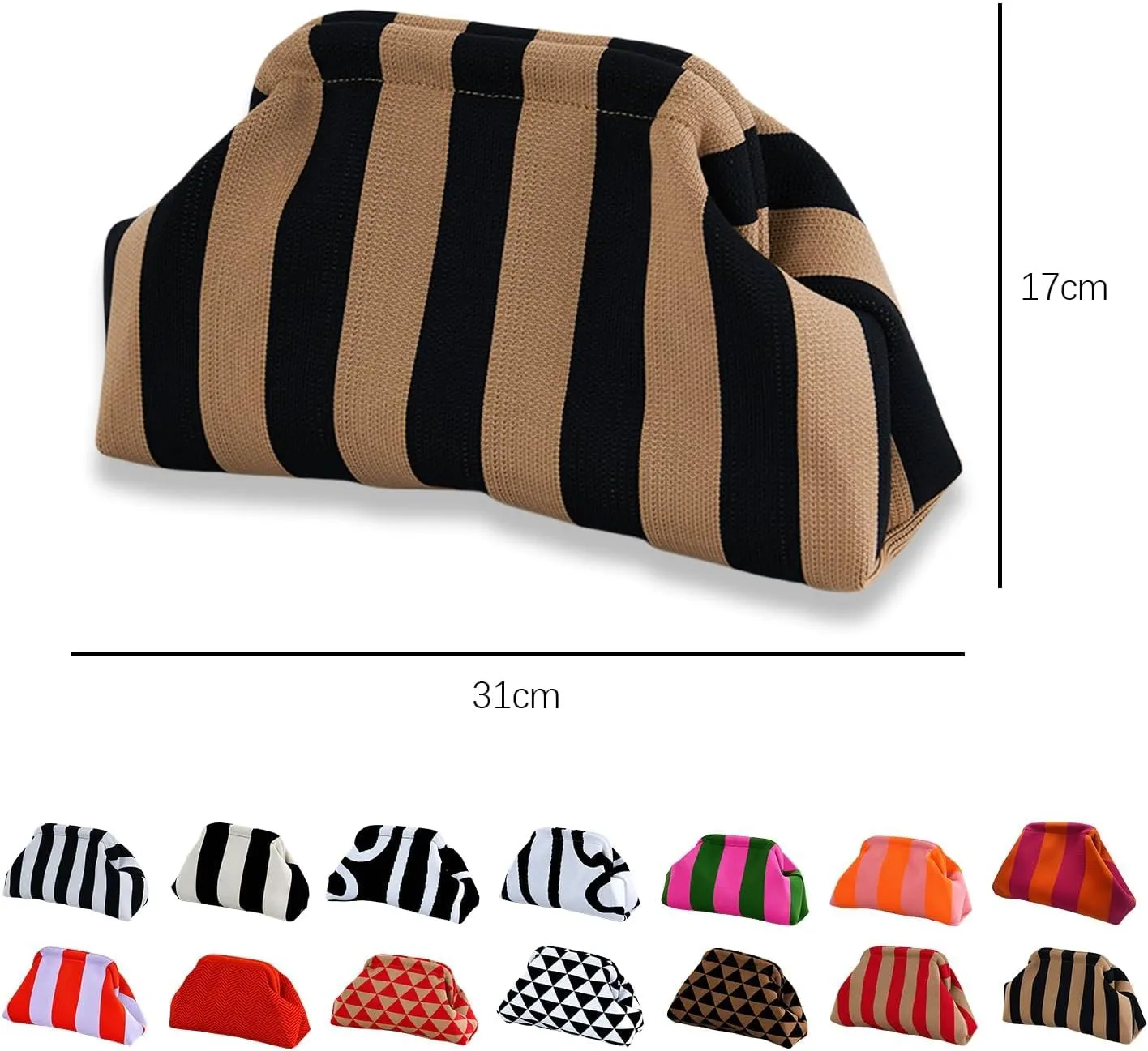 Summer Beach Dumpling Clutch Purses for Women, Woven Crochet Handbags Ruched Cloud Colorblock 2024