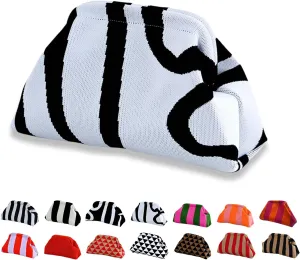 Summer Beach Dumpling Clutch Purses for Women, Woven Crochet Handbags Ruched Cloud Colorblock 2024