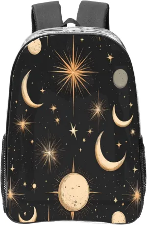 Sun Moon Clear Backpack for Concerts Stadium Events Space Comets Transparent Backpacks See Through PVC School Bookbag for Women Men