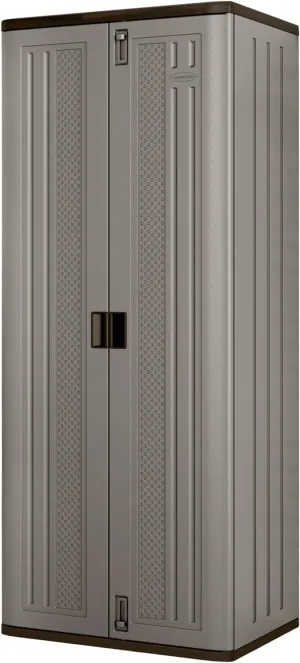 Suncast Tall 72-Inch Platinum Resin Storage Cabinet with Durable Double-Wall Construction, and Metal-Reinforced Shelves for Basement, Utility Room and Garage Storage, Platinum, Made in the USA