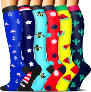 SunFeeling 6 Pairs Compression Socks for Women & Men Circulation - Best Support for Nurses,Running,Athletic,Sports