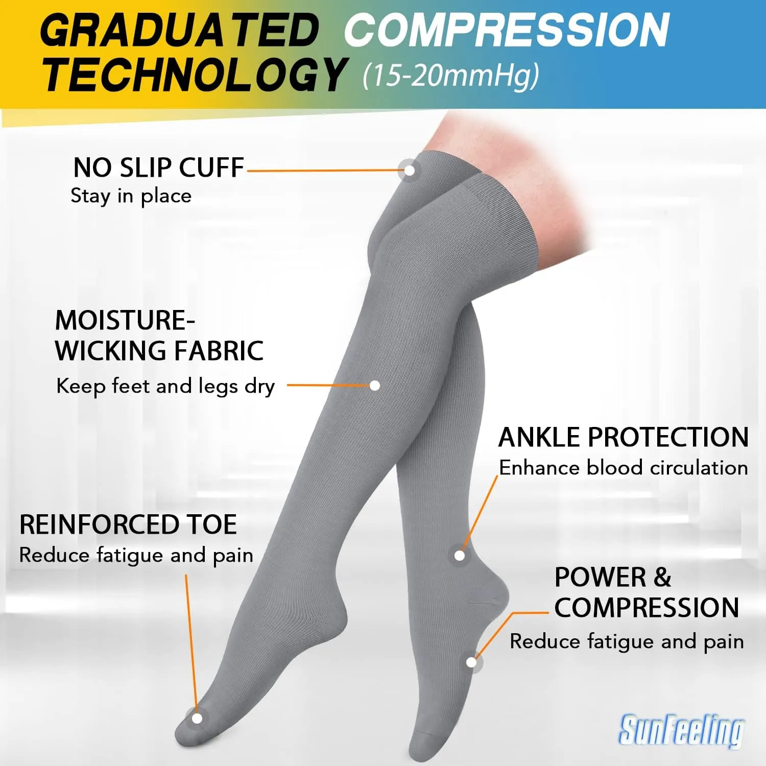SunFeeling Compression Socks for Women & Men Circulation (3 Pairs) - Best Support for Athletic Running Nurses Recovery Travel