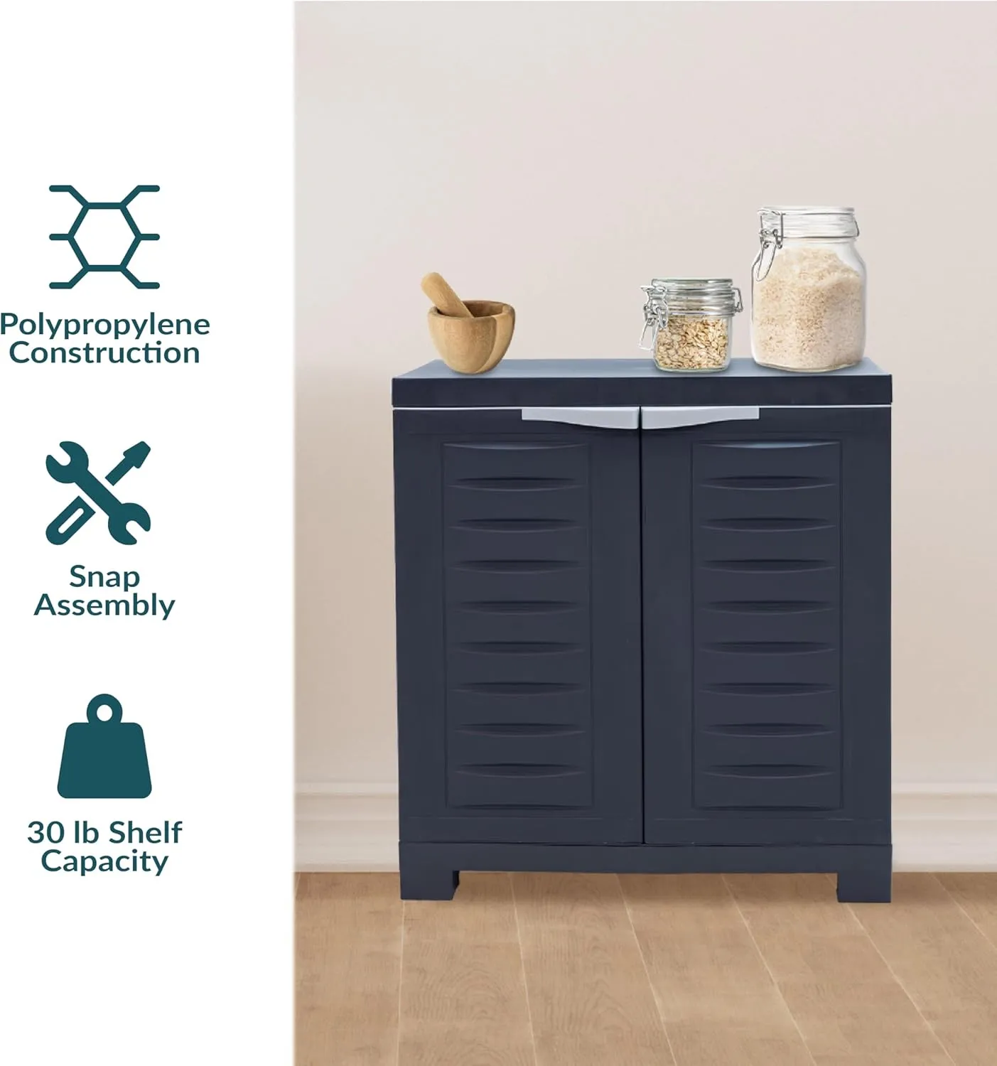 Sunnydaze Freestanding Garage Storage Cabinet with Doors - Indoor or Outdoor Storage Cabinet with Opaque Front - 25.5" H - Garage, Office, Home, Laundry Room - Charcoal
