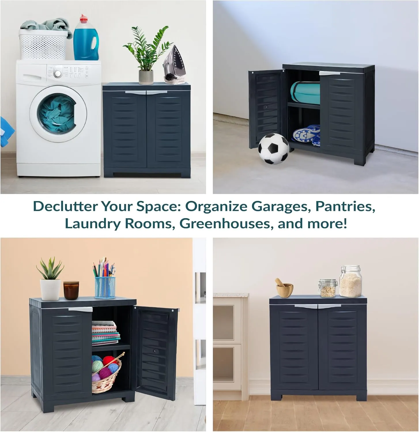 Sunnydaze Freestanding Garage Storage Cabinet with Doors - Indoor or Outdoor Storage Cabinet with Opaque Front - 25.5" H - Garage, Office, Home, Laundry Room - Charcoal