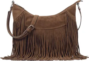 Sunwel Fashion Women Fringe Hobo Bag Western Purse Shoulder Bag Vegan Suede Tassel Hippie Crossbody Bag