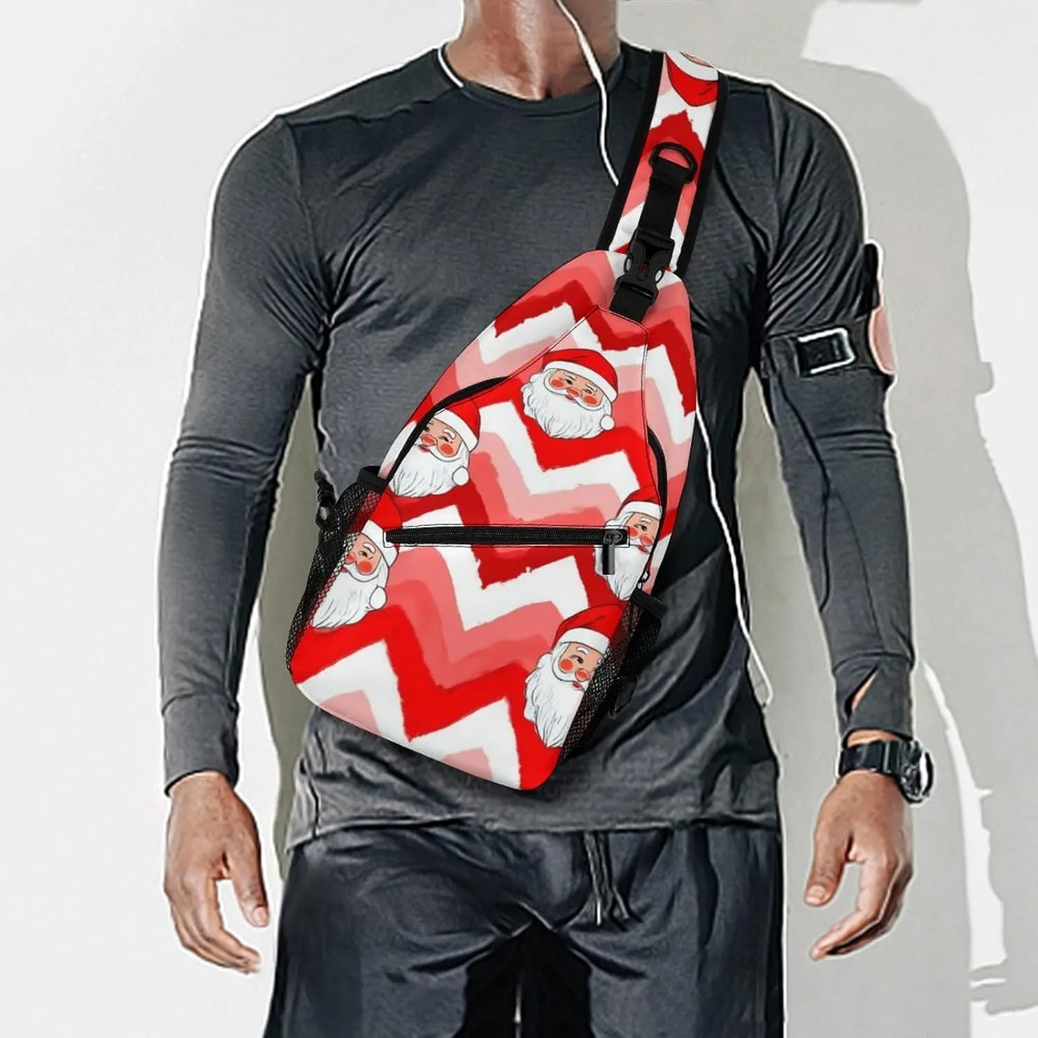 Supdreamc Men & Women Sling Shoulder Backpack Outdoor Sport Daypack Travel Bag - Anti-Theft Multipurpose Tote Bags, Christmas Santa Claus Red Triangle Sling Shoulder Backpacks Bag