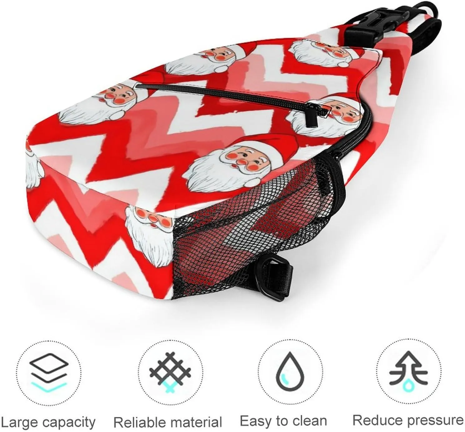 Supdreamc Men & Women Sling Shoulder Backpack Outdoor Sport Daypack Travel Bag - Anti-Theft Multipurpose Tote Bags, Christmas Santa Claus Red Triangle Sling Shoulder Backpacks Bag
