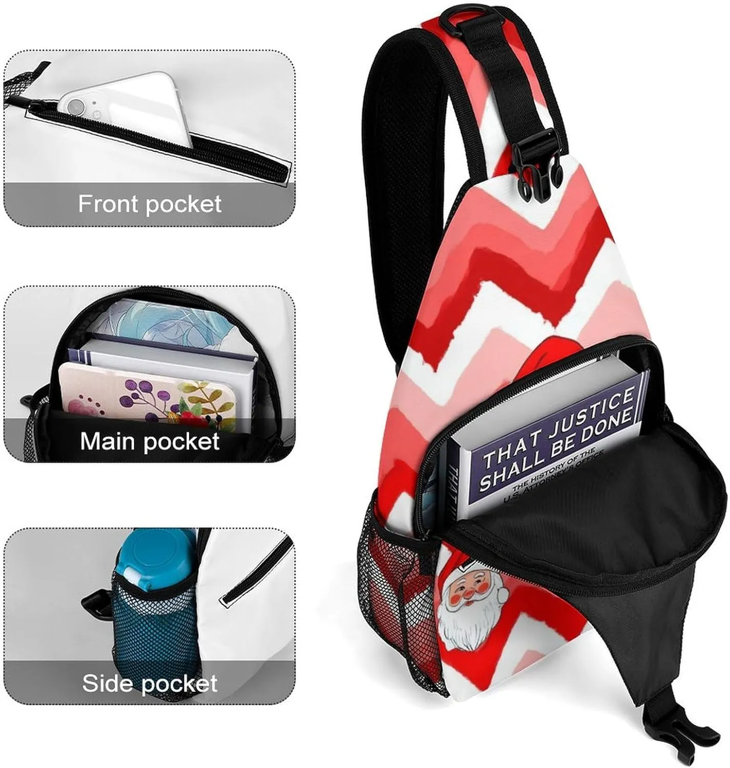 Supdreamc Men & Women Sling Shoulder Backpack Outdoor Sport Daypack Travel Bag - Anti-Theft Multipurpose Tote Bags, Christmas Santa Claus Red Triangle Sling Shoulder Backpacks Bag