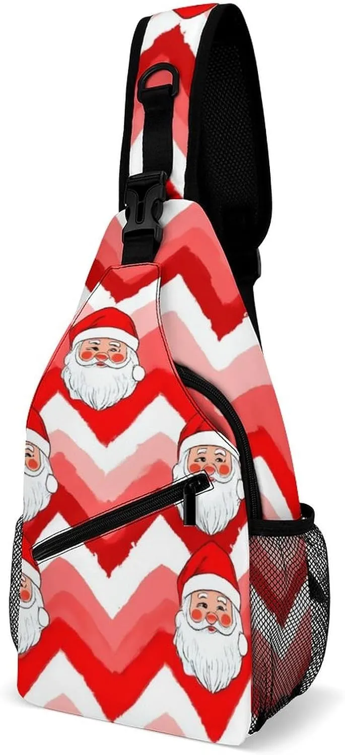 Supdreamc Men & Women Sling Shoulder Backpack Outdoor Sport Daypack Travel Bag - Anti-Theft Multipurpose Tote Bags, Christmas Santa Claus Red Triangle Sling Shoulder Backpacks Bag
