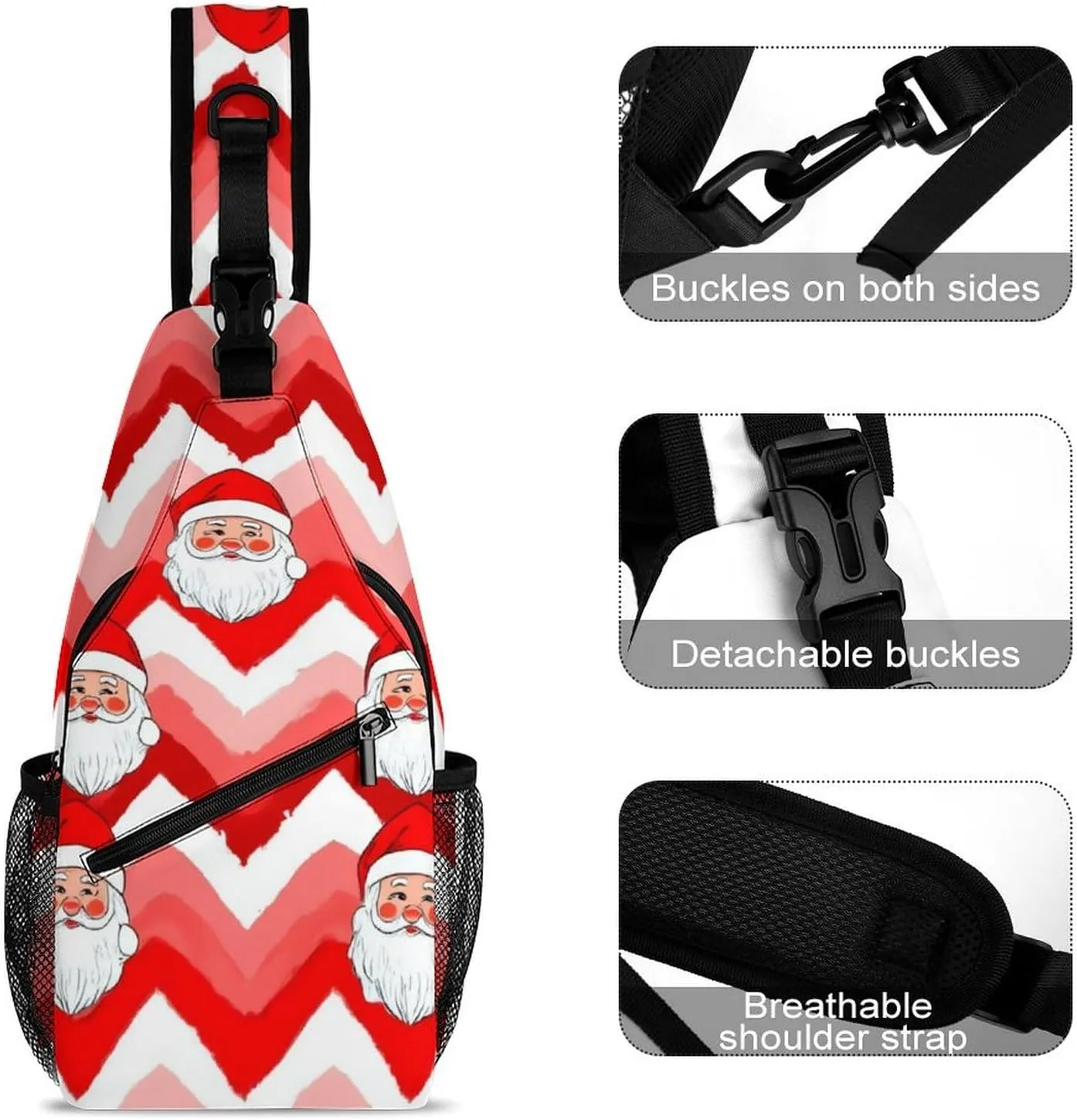 Supdreamc Men & Women Sling Shoulder Backpack Outdoor Sport Daypack Travel Bag - Anti-Theft Multipurpose Tote Bags, Christmas Santa Claus Red Triangle Sling Shoulder Backpacks Bag