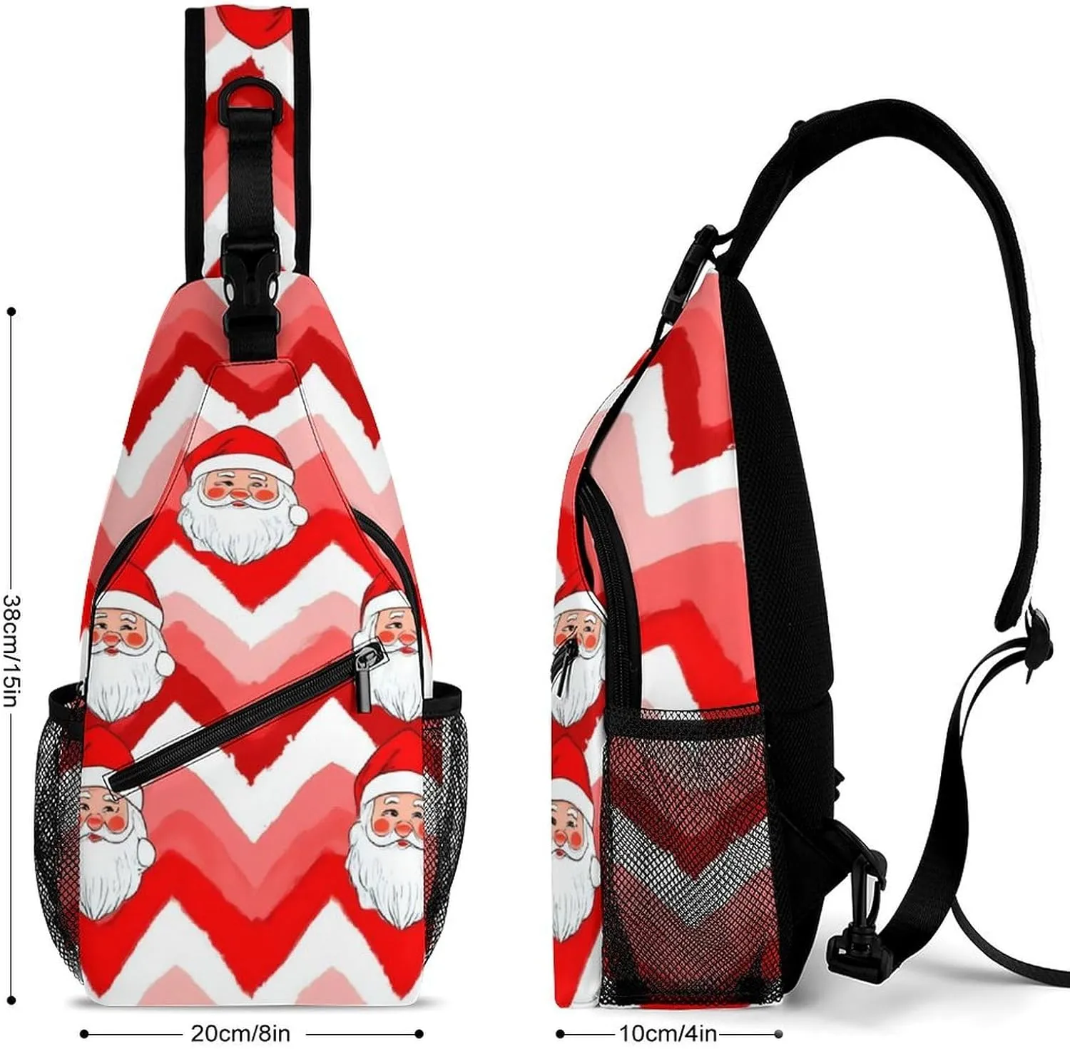 Supdreamc Men & Women Sling Shoulder Backpack Outdoor Sport Daypack Travel Bag - Anti-Theft Multipurpose Tote Bags, Christmas Santa Claus Red Triangle Sling Shoulder Backpacks Bag