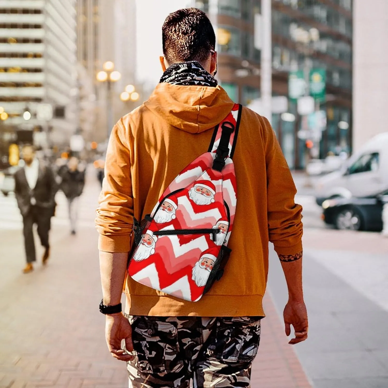 Supdreamc Men & Women Sling Shoulder Backpack Outdoor Sport Daypack Travel Bag - Anti-Theft Multipurpose Tote Bags, Christmas Santa Claus Red Triangle Sling Shoulder Backpacks Bag