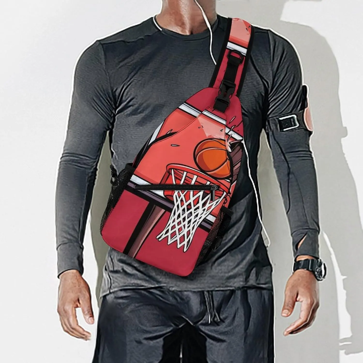 Supdreamc Men's Sling Bag Backpack Foldable Breathable Chest Sling Shoulder Backpacks Bags - Basketball Rack Red Multipurpose Anti-Theft Backpacking Bookbag