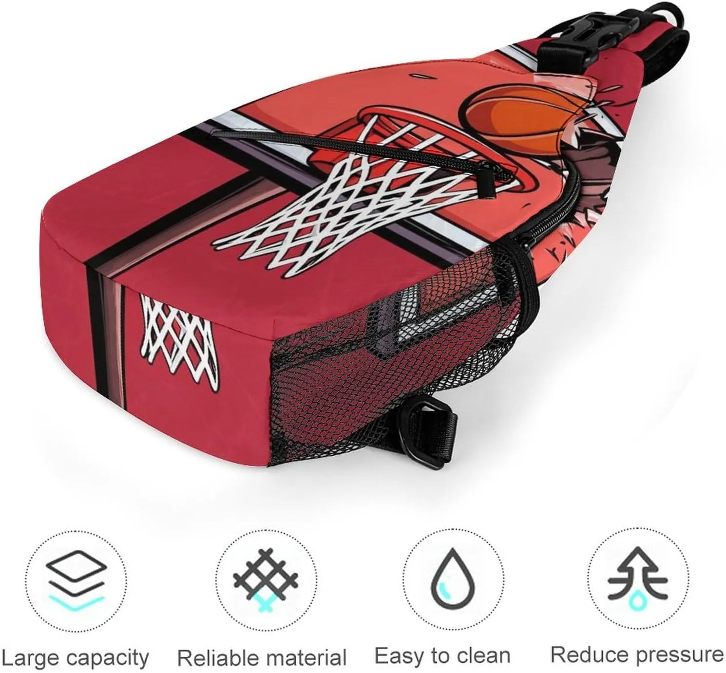 Supdreamc Men's Sling Bag Backpack Foldable Breathable Chest Sling Shoulder Backpacks Bags - Basketball Rack Red Multipurpose Anti-Theft Backpacking Bookbag