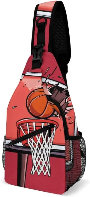 Supdreamc Men's Sling Bag Backpack Foldable Breathable Chest Sling Shoulder Backpacks Bags - Basketball Rack Red Multipurpose Anti-Theft Backpacking Bookbag