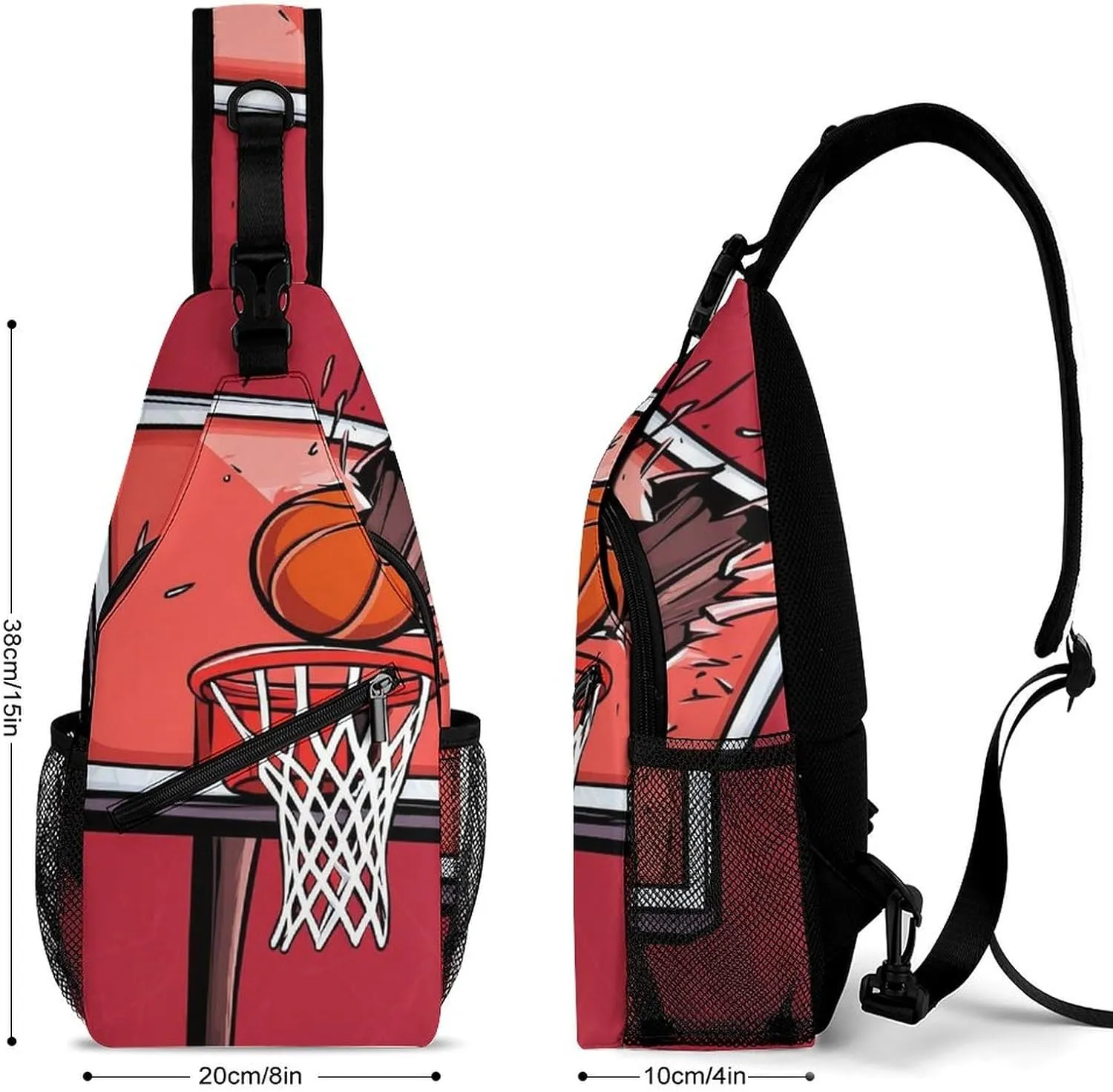 Supdreamc Men's Sling Bag Backpack Foldable Breathable Chest Sling Shoulder Backpacks Bags - Basketball Rack Red Multipurpose Anti-Theft Backpacking Bookbag