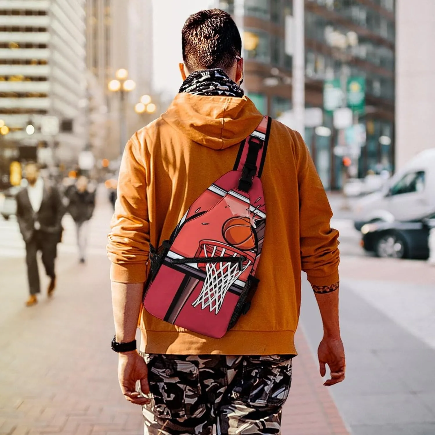 Supdreamc Men's Sling Bag Backpack Foldable Breathable Chest Sling Shoulder Backpacks Bags - Basketball Rack Red Multipurpose Anti-Theft Backpacking Bookbag