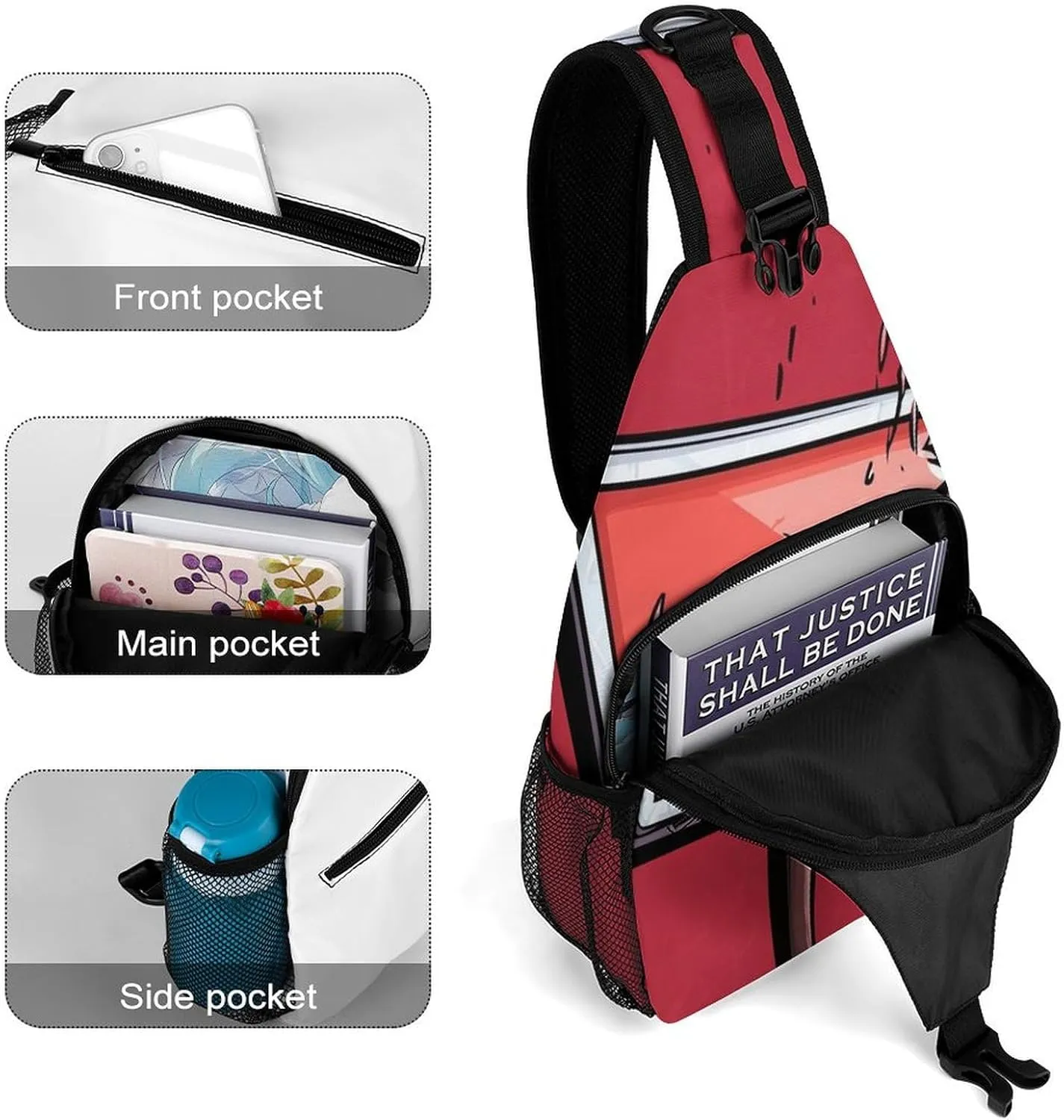 Supdreamc Men's Sling Bag Backpack Foldable Breathable Chest Sling Shoulder Backpacks Bags - Basketball Rack Red Multipurpose Anti-Theft Backpacking Bookbag