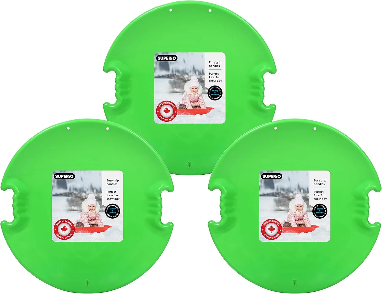 Superio Round Saucer Snow Sleds for Kids and Adult, Spiral Toddler Sled 26" Avalanche Circle Jet Sled for Toddlers Age Plastic Sledding Disc, Winter Snow Toys Fun for Kids and Adults, 3-Pack