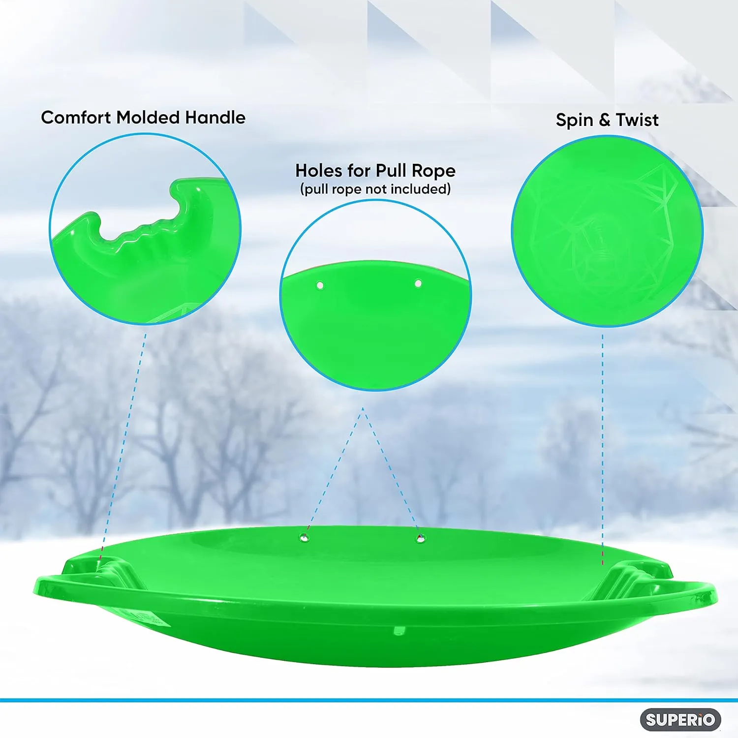 Superio Round Saucer Snow Sleds for Kids and Adult, Spiral Toddler Sled 26" Avalanche Circle Jet Sled for Toddlers Age Plastic Sledding Disc, Winter Snow Toys Fun for Kids and Adults, 3-Pack
