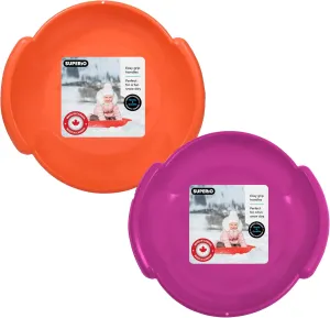 Superio Round Snow Saucer Sleds- 26” Plastic Disc Sleds for Kids and Adults- Heavy Duty Sled Discs with Handles for Downhill Sledding, Winter Outdoor Sports, (Orange, Fuchsia)