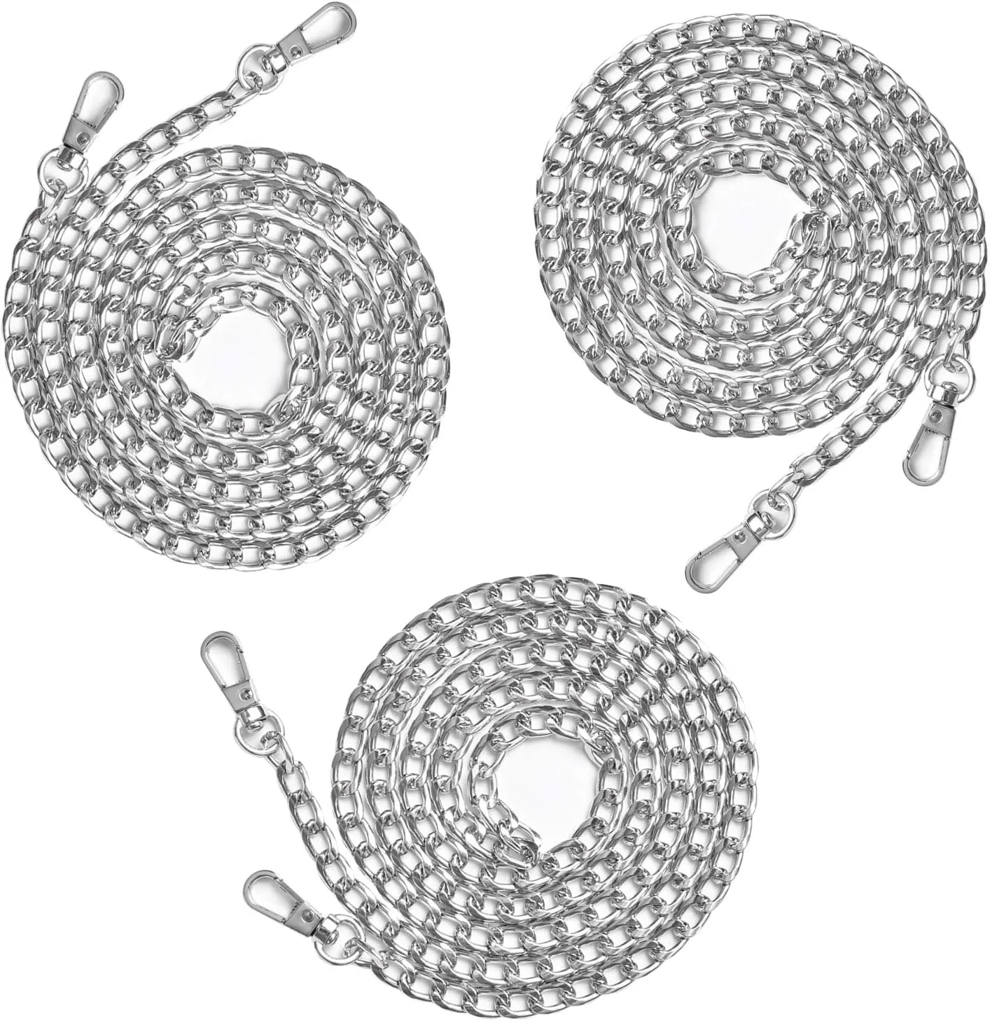 Supkiir Purse Chain Strap, 3Pcs Luxury Fashion 47 Inche Replacement Flat Metal Chain with Buckles Set for DIY Shoulder Cross Body Bag Handbag Purse, Sliver
