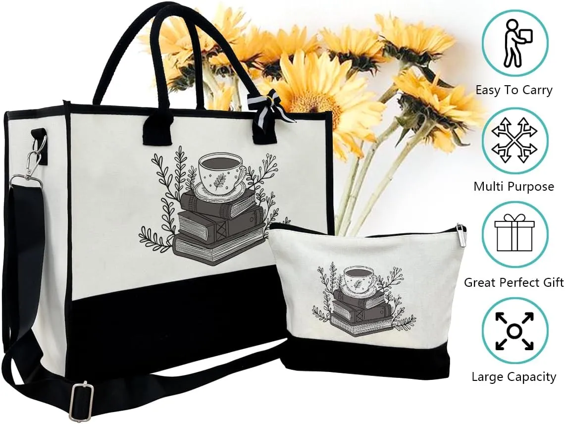 SUSZDOU Book Lover Canvas Tote With Zipper for Women - Weekend Travel Bag, Reusable Shopping Utility Tote, Outing Bag, Gift for Women
