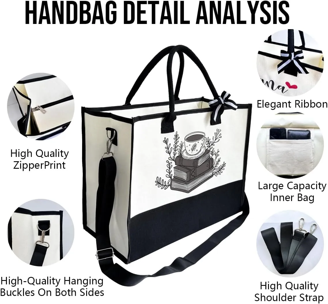SUSZDOU Book Lover Canvas Tote With Zipper for Women - Weekend Travel Bag, Reusable Shopping Utility Tote, Outing Bag, Gift for Women